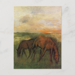 Carte Postale Deux chevaux dans un pâturage par Edgar Degas