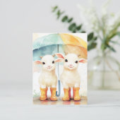 Carte Postale Deux chèvres bébés par jour de pluie (Debout devant)