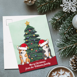 Carte Postale Deux Chiens de Noël de Corgi mignons à Santa Hat