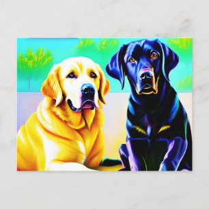 Carte Postale Deux chiens labrador sur un banc
