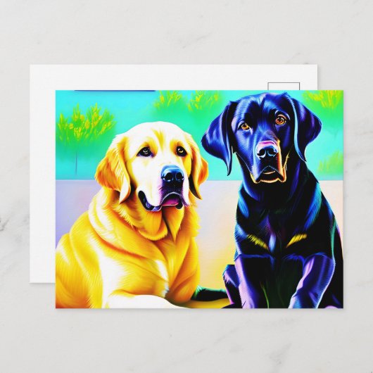 Carte Postale Deux chiens labrador sur un banc (Devant / Derrière)