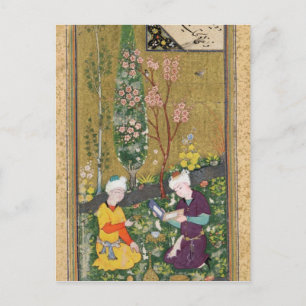 Carte Postale Deux chiffres Lecture et détente dans un verger