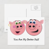 Carte Postale Deux cochons de dessin amusants en amour (Devant / Derrière)