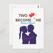 Carte Postale Deux cœurs fiancés deviennent un (Devant / Derrière)