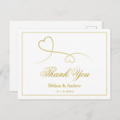 Carte Postale Deux Coeurs Or Élégants | MERCI MARIAGE (Devant / Derrière)