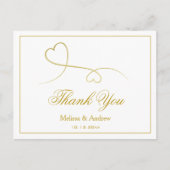 Carte Postale Deux Coeurs Or Élégants | MERCI MARIAGE (Devant)