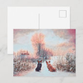 Carte Postale Deux Corgis gallois dans la neige (Devant / Derrière)
