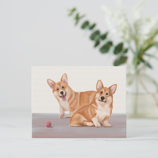 Carte Postale Deux Corgis mignons (Debout devant)