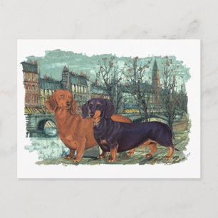 Carte Postale Deux Dachshunds en ville