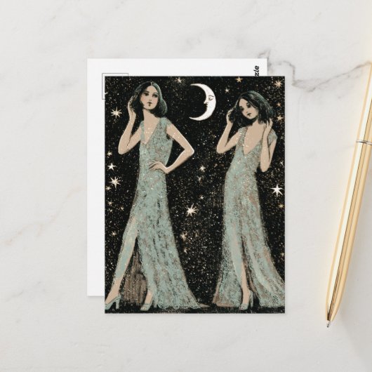 Carte Postale Deux dames dansent au clair de lune (Devant/Arrière en situation)