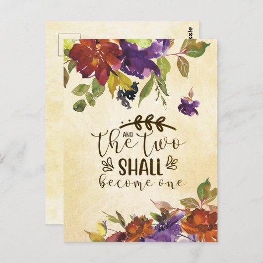 Carte Postale Deux deviendront Un Félicitations de mariage Bibli (Devant / Derrière)