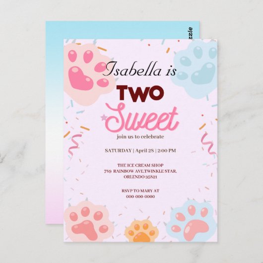 Carte Postale Deux douces chatte PAW et arroses 2e fille d'anniv (Devant / Derrière)