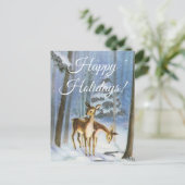 Carte postale deux Faons dans une forêt enneigée (Debout devant)