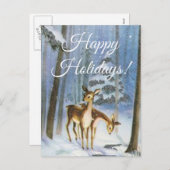 Carte postale deux Faons dans une forêt enneigée (Devant / Derrière)