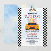 Carte Postale Deux Fast Dinosaur Race Car 2e fête d'anniversaire (Devant / Derrière)