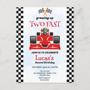Carte Postale Deux Fast Dinosaur Race Car 2e fête d'anniversaire