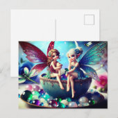 Carte Postale Deux fées assises (Devant / Derrière)