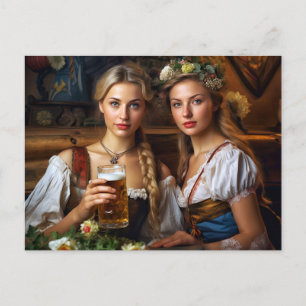 Carte Postale Deux femmes au Dirndl. De la bière. Bavière