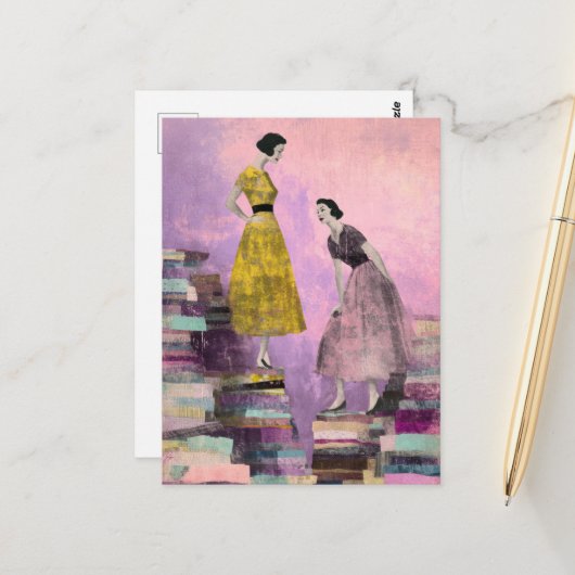 Carte Postale Deux femmes collage médiatique mixte (Devant/Arrière en situation)