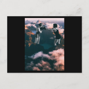 Carte Postale Deux femmes en boxe. Collage Art.