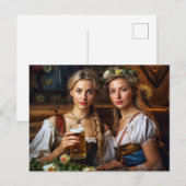 Carte Postale Deux femmes en dirndl. Bière. Bavière (Devant / Derrière)