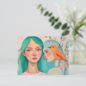 Carte Postale Deux femmes et un oiseau (Debout devant)