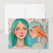 Carte Postale Deux femmes et un oiseau (Devant / Derrière)