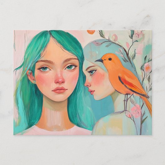 Carte Postale Deux femmes et un oiseau (Devant)