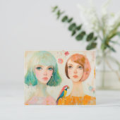 Carte Postale Deux femmes et un perroquet (Debout devant)