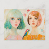 Carte Postale Deux femmes et un perroquet (Devant)