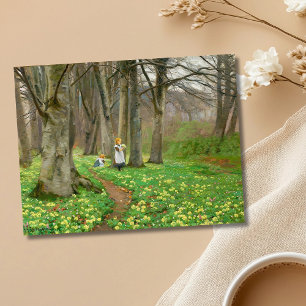 Carte Postale Deux filles cueillant des fleurs dans la forêt de 