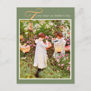 Carte Postale Deux filles dans le jardin Vintage