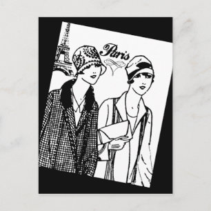 Carte Postale Deux filles rétros à Paris