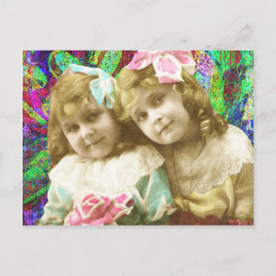 Carte Postale Deux fillettes vintage en art numérique