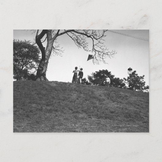 Carte Postale Deux garçons volent un cerf-volant sur la colline (Devant)