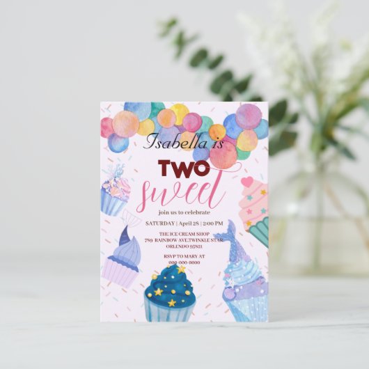 Carte Postale Deux gâteaux doux ballon sirène 2e anniversaire (Debout devant)