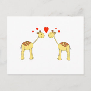 Carte Postale Deux girafes face avec coeur. Dessin.