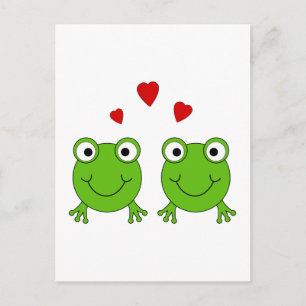 Carte Postale Deux grenouilles vertes au coeur rouge.