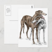 Carte Postale Deux Greyhound Friends Dog Art (Devant / Derrière)