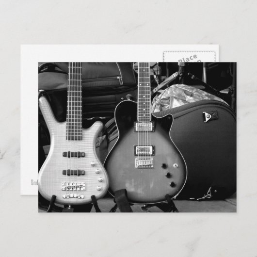 CARTE POSTALE DEUX GUITARS ÉLECTRIQUES - NOIR ET BLANC (Devant / Derrière)