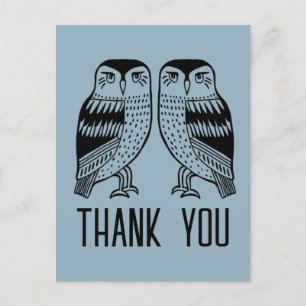 Carte Postale Deux Hiboux Mignons Simple Chic REMERCIEMENTS PERS