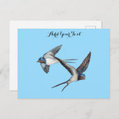 Carte Postale Deux hirondelles de cheminée personnalisées (Devant / Derrière)