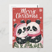 Carte Postale Deux joyeux Panda Joyeux Noël (Devant / Derrière)