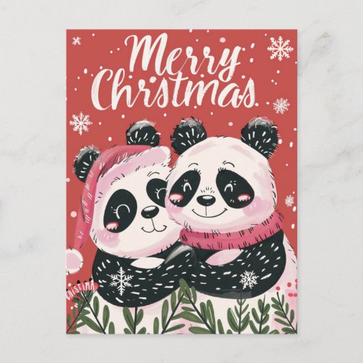 Carte Postale Deux joyeux Panda Joyeux Noël (Devant)