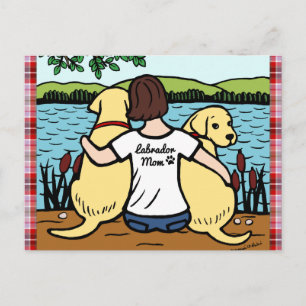Carte Postale Deux Labradors Jaunes et maman