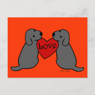 Carte Postale Deux Labradors Noirs avec Dessin d'Amour