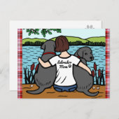 Carte Postale Deux Labradors noirs et Maman (Devant / Derrière)
