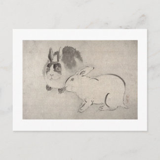 Carte Postale Deux lapins en noir et blanc