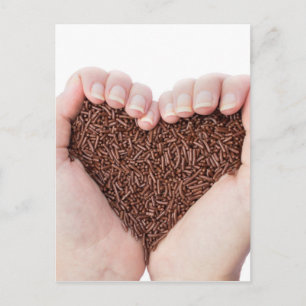 Carte Postale Deux mains tenant des vermicelles au chocolat