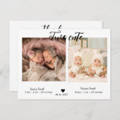 Carte Postale Deux mignons jumeaux photo Faire-part de naissance (Devant / Derrière)